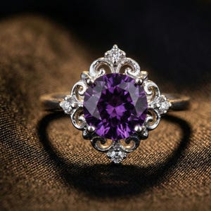Vintage Style Amethyst Ring, Victorian Engagement Ring, Sterling Silver Gemstone Jewelry