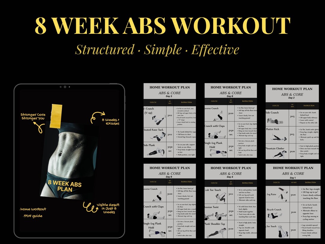 8 Week Abs Workout Plan PDF | Home Core Training Program | No Equipment ...