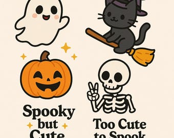 Kawaii Halloween SVG Bundle: Ghost, Pumpkin, Witch Cat (Digital Download)