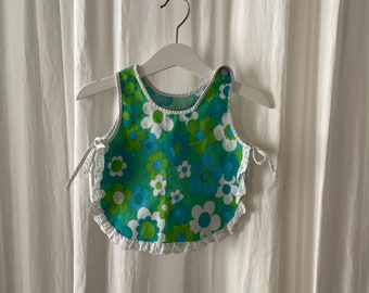 Green Flower Power Baby Apron Vintage 60s 1Y