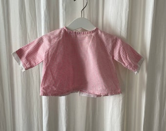 Pink and White Checkered Vintage Baby a-line Top 6M