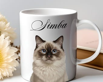 Personalised Cat Mug Ragdoll Design with Name Dad & Mum Present