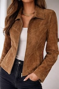 Western Brown Genuine Suede Leather Jacket | Vintage Style Fitted Jacket | Boho Chic Coat product logo
