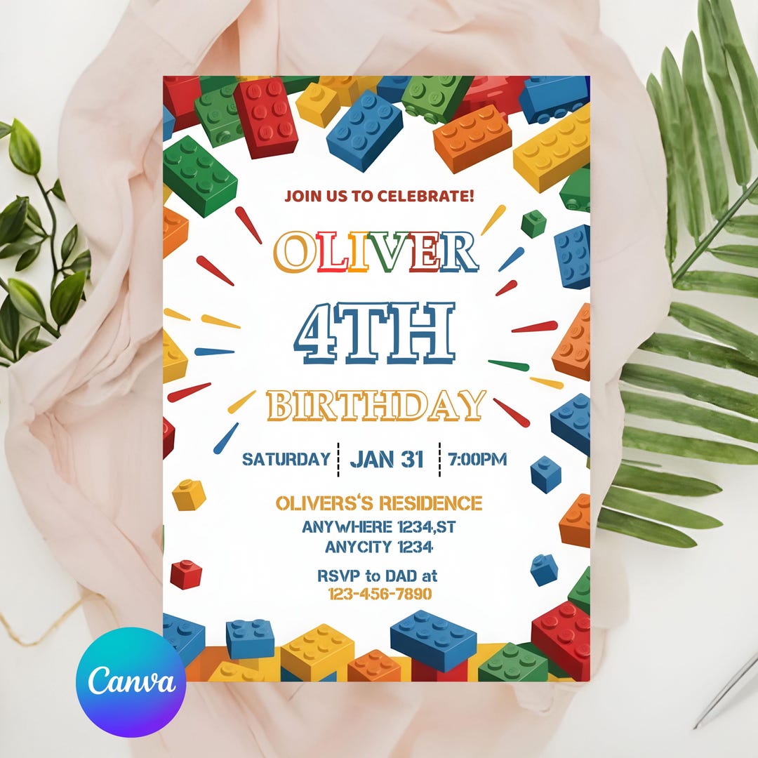 Editable Building Blocks Birthday Invitation | Construction Theme Party ...