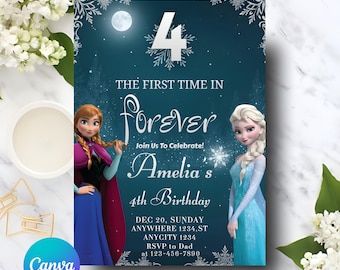 アナと雪の女王3歳の誕生日招待状 アナと雪の女王招待状 プリンセスエルサアナパーティー招待状 女の子アナと雪の女王誕生日招待状テーマ編集可能デジタル