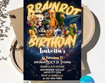 イタリアンブレインロットの誕生日招待状、デジタル招待状、誕生日招待状、Canvaテンプレート招待状、編集可能、デジタルダウンロード