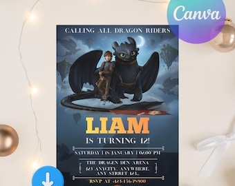 ヒックとドラゴンの招待状、ヒックとドラゴンの誕生日招待状、編集可能なヒックとドラゴンの招待状