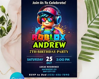 ブロックワールド誕生日招待状 | 編集可能なゲームCanvaテンプレート招待状 | 印刷可能なゲーマーパーティー招待状 | インスタントデジタルダウンロード | 男の子向け・女の子向け