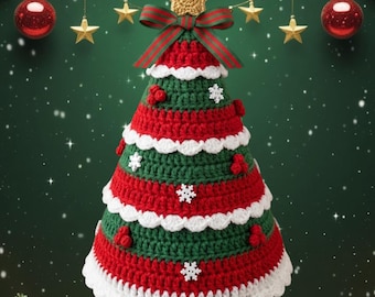 フリルのクリスマスツリーのパターン | かぎ針編みの星 | レイヤードツリーのパターン | すぐにダウンロードできるデジタルパターン | ホリデーデコレーションPDF | かぎ針編みのパターン