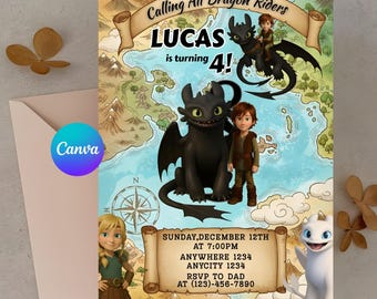 『ヒックとドラゴン』誕生日招待状テンプレート：ヒック＆トゥースレス（デジタルダウンロード）