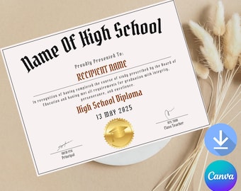 編集可能な高校卒業証書テンプレート：ホームスクールレプリカ（即時ダウンロード）