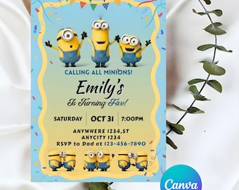 編集可能な黄色の誕生日招待状 | お子様の誕生日招待状 | Canvaのデジタルダウンロード用テンプレート