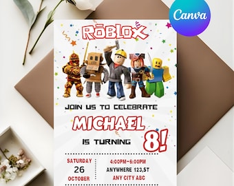 Invitation Roblox, Invitation Roblox, Game Party, Modèle d'invitation d'anniversaire Roblox Boys, Jeu d'anniversaire, Roblox pour enfants, Modèle modifiable, Toile