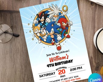 ソニックの編集可能な誕生日招待状 | ハリネズミパーティー招待状テンプレート（印刷可能） | 男の子と女の子の招待状 | 招待状の即時ダウンロード