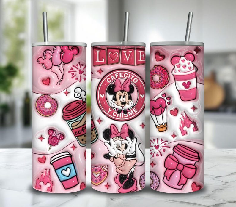 Pink Cartoon Love Tumbler Wrap | Minnie Mouse Sublimation Design (Digital Download) image 1