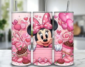 3D Minnie cartoon Tumbler Wrap PNG | Pink Cartoon Sublimation Design (Digital Download)