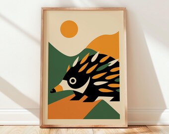 Abstract Echidna Poster, Australian Wildlife Wall Art, Modern Animal Print, Minimalist Nature Decor