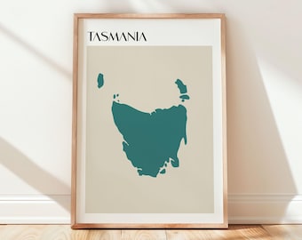 Stampa su poster della mappa della Tasmania, arte murale minimalista della Tasmania, arredamento moderno per la casa in stile costiero australiano, opera d'arte in stile scandinavo