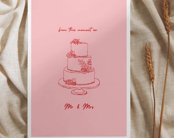Tarjeta de boda para el Sr. y la Sra., diseño minimalista de pastel, recuerdo personalizado.