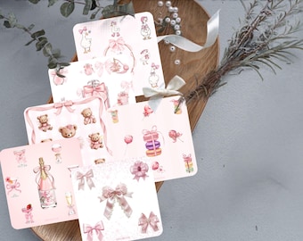 Cartes de suivi de trésorerie de la collection Blush Bow | Défis d'économies d'ours en peluche rose coquette