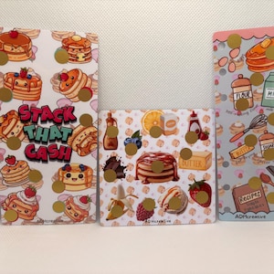 Pancake Savings Challenge Tracker Bundle | Cash Stuffing A6, Square, Bookmark Trackers