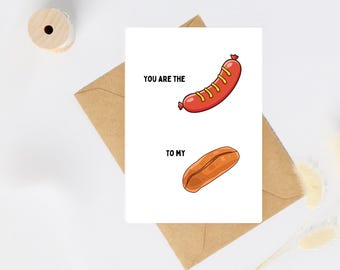 Cartão atrevido para namorado, trocadilho com pão de cachorro-quente, cartão de aniversário engraçado e atrevido