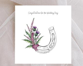 Cartão de casamento em formato de ferradura escocesa – Parabéns pelo seu casamento – Charme rústico