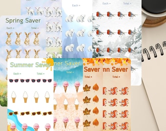 Paquete de ahorros de temporada / Rastreadores de ahorros de primavera, verano, otoño e invierno / Insertos para carpeta de presupuesto A6