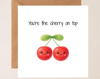 Carte d'anniversaire drôle de cerise pour un ami | Jeu de mots doux Carte de voeux