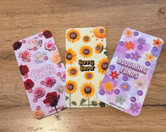 Tarjetas de mini ahorros / Rastreadores de presupuesto florales / Lindas tarjetas de ahorro para rellenar con dinero / Desafío de dinero con girasoles, rosas y flores (Reino Unido)