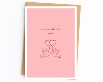 Tarjeta de boda personalizada, dibujo romántico de pájaros enamorados, tarjeta de felicitación tamaño A6 (fabricada en el Reino Unido)