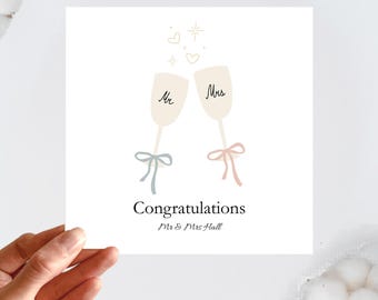 Convite de casamento personalizado, taças de champanhe, nomes e data personalizados, parabéns!