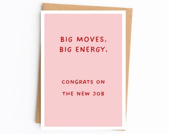 Tarjeta de felicitación por nuevo empleo, empoderamiento minimalista, tipografía en tono rosa, sobre kraft (5x7)