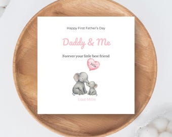 Cartão de Dia dos Pais "Papai e Eu Primeiro", Design Personalizado de Elefante, Lembrança para o Novo Papai (2026)