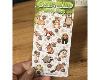 Juego de registro de ahorros de criaturas del bosque, inserto de sobre para efectivo, laminado reutilizable (Vol. 3)