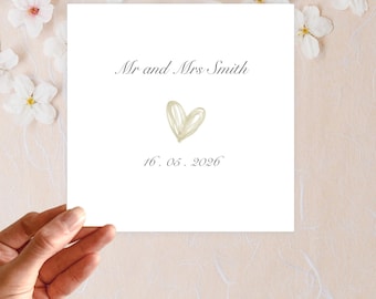 Convite de casamento personalizado, design minimalista moderno, nomes e data personalizados.