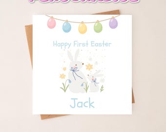 Carte de Pâques personnalisée | Lapin avec prénom personnalisé pour enfants, première Pâques de bébé