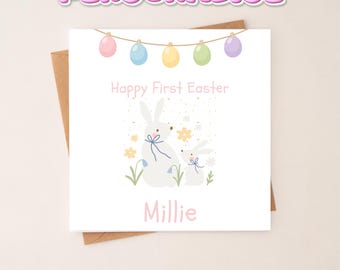 Carte de Pâques lapin personnalisée | Prénom personnalisé, première Pâques de bébé