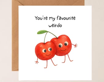 Carte d'anniversaire drôle de cerise | Jeu de mots ami | Illustration féminine (enveloppe incluse)