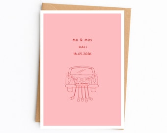 Tarjeta de boda personalizada, diseño romántico lineal, diseño minimalista (A6)