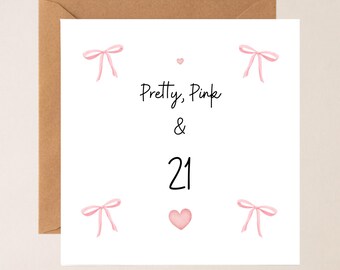 Carte d'anniversaire personnalisée | Prénom personnalisé Âge, coquette avec noeud rose