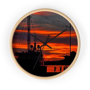 Reloj de pared con silueta de atardecer: decoración náutica, accesorios para el hogar y la oficina, regalo único para marineros, vida costera, decoración de casa de playa