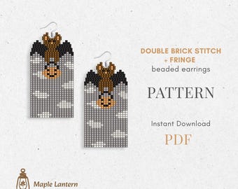 Bat Beaded Fringe Earrings Pattern: Halloween Brick Stitch (PDF Download), spooky scheme, pumpkin, fall