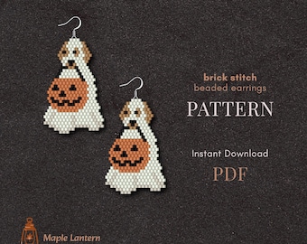 Boo Labrador bead earrings pattern, Halloween brick stitch, retriever scheme, pdf download, spooky, fall