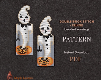 Boo Perlen Fransen Ohrringe Muster: Halloween Brick Stich (PDF Download), gruseliges schema, kürbis