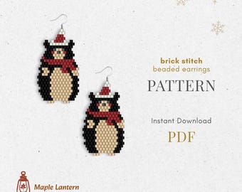 Bear bead earrings pattern, Christmas brick stitch, winter scheme, pdf download, holiday, animal