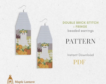 Boo in Wreath Beaded Fringe Earrings Pattern: Halloween Brick Stitch (PDF Download), pumpkin scheme