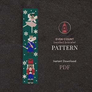 Padrão de pulseira de peiote com contas de quebra-nozes, contagem par, esquema de Natal, download em PDF, balé, inverno, bailarina