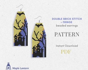 Haunted Castle Beaded Fringe Earrings Pattern: Halloween Brick Stitch (PDF Download), spooky scheme, fall