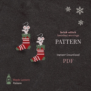 Mönster för pärlörhängen till mus i julstrumpa, jultegelstygn, vinterschema, pdf-nedladdning